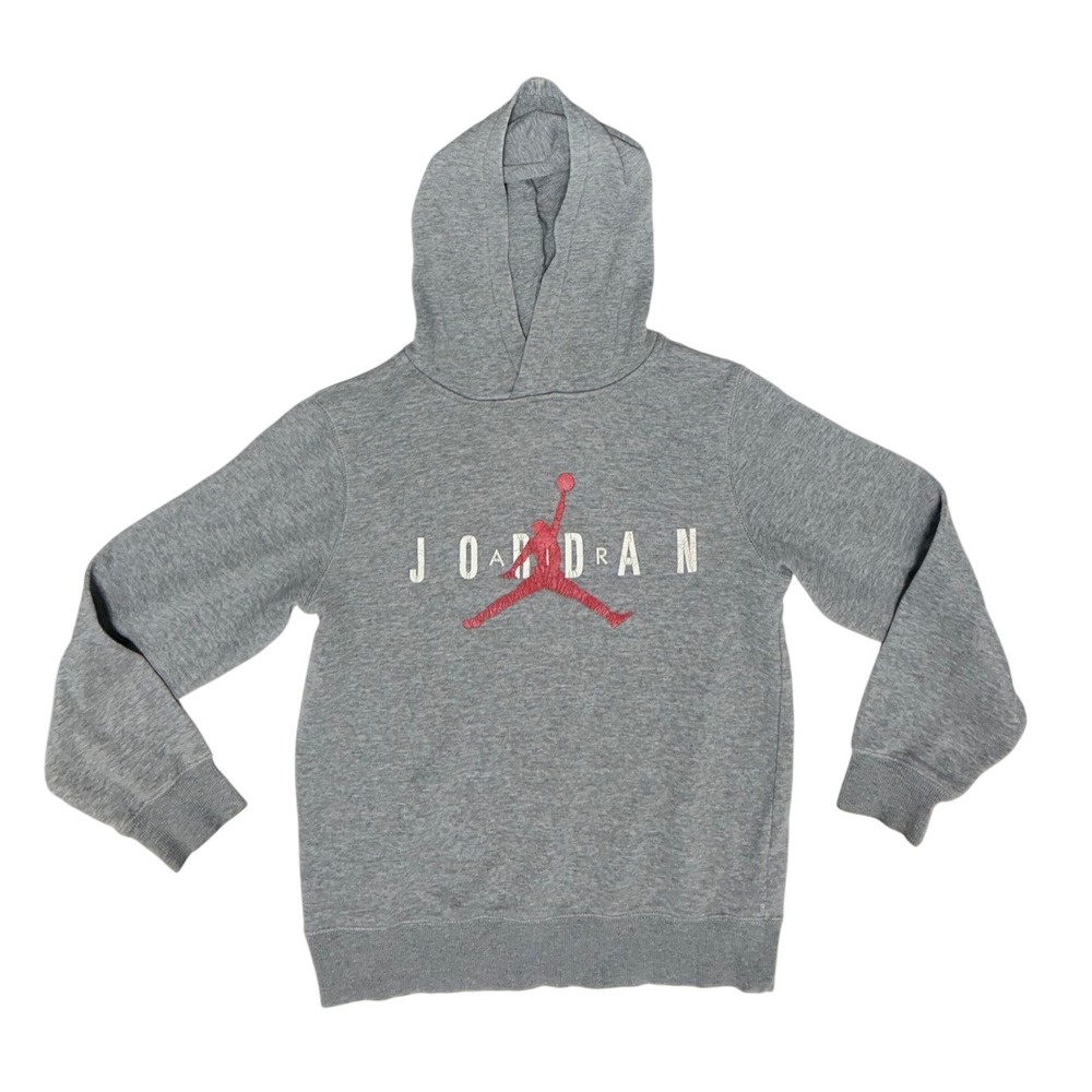 Kids Jordan Grey‎ Hoodie Jumpman Logo Pullover Sweatshirt Large 12-13